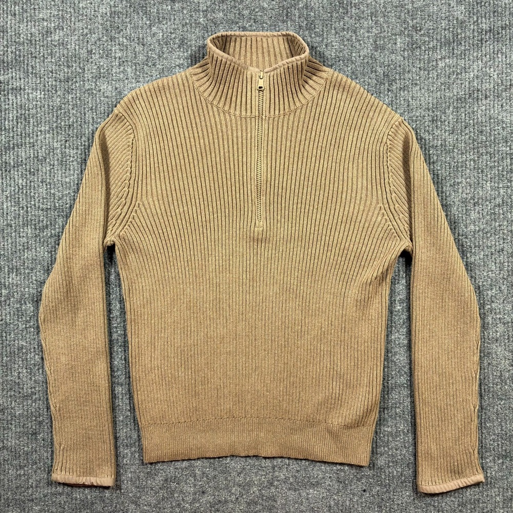 Express Mens Ribbed Turtleneck Sweater Size XL Beige Fitted Knit Y2K Vintage